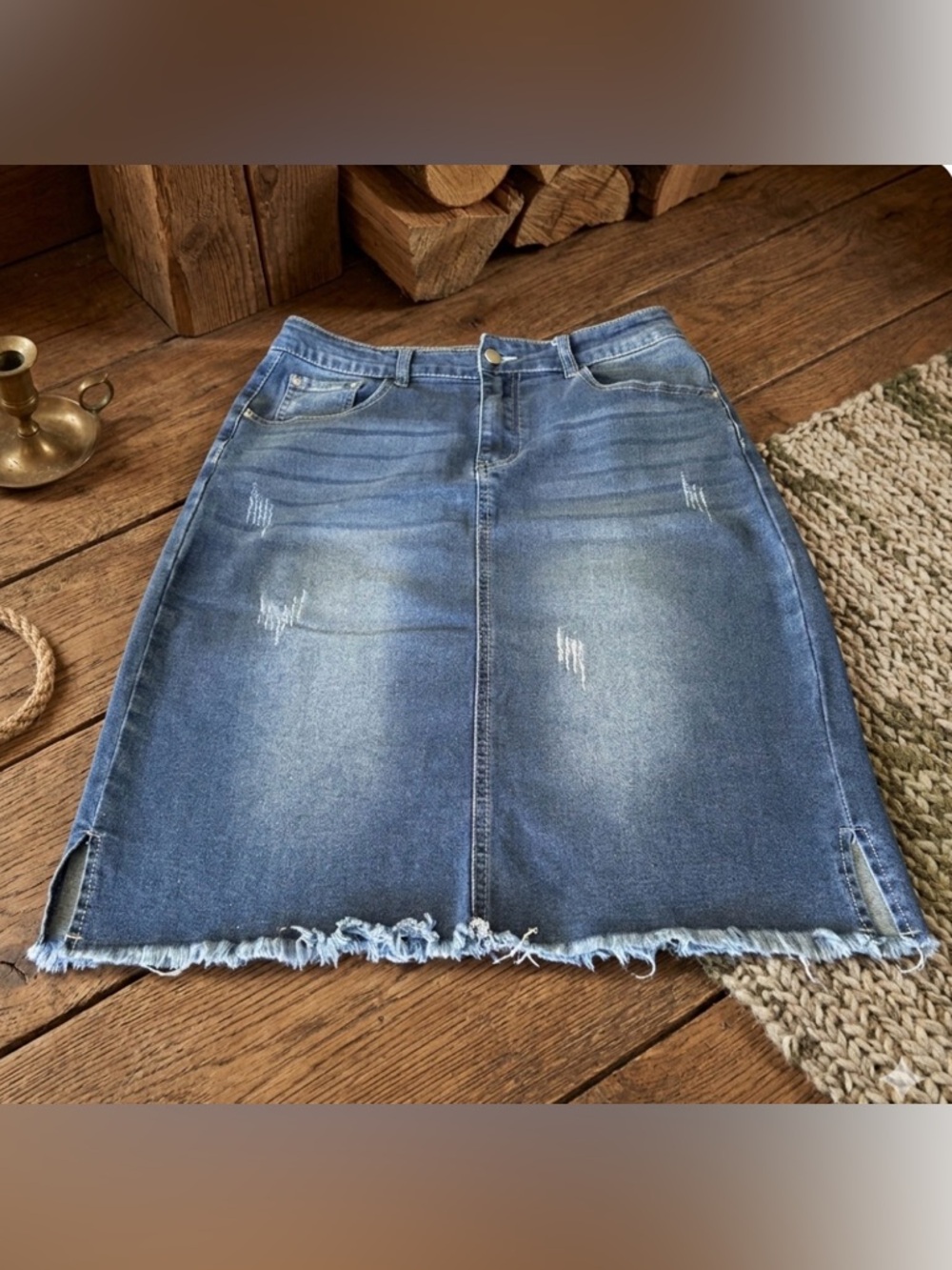 Women's Blue Distressed Denim Skirt